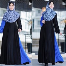 Blue Black Maxi Dress Long Sleeve Dress Ankle Length Modest Dress Abaya