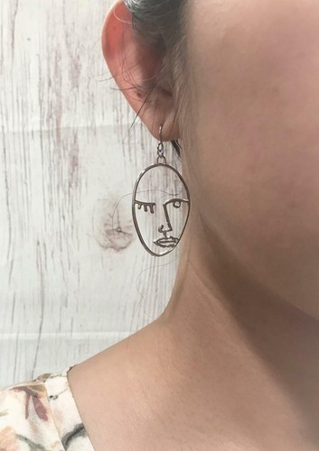 Abstract Face Earrings Picasso Inspired Face Dangle Earrings Silver 1 pair - Picture 6 of 6
