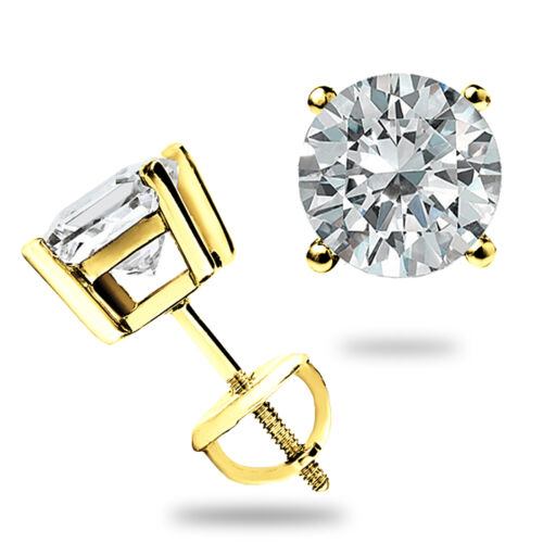 2.00 CT REDONDO GRA MOISSANITE PENDIENTES 14K AMARILLO ORO TACHUELAS ROSCA REGALO NUEVO - Imagen 11 de 14