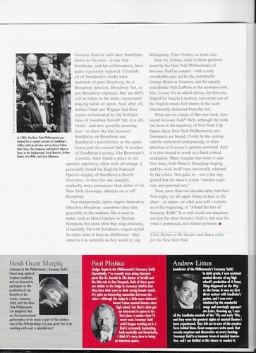 "Sweeney Todd" Souvenir Program 2000 NY Philharmonic- LuPone, Audra McDonald - Picture 4 of 6