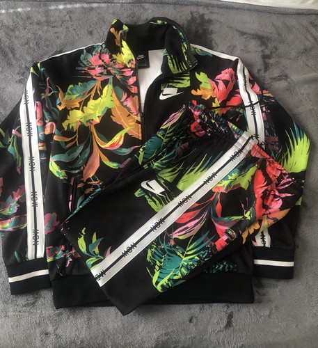 NIKE TRACKSUIT FLORAL PALM BLACK MENS USED SIZE S/M AR1613-389 AR1611-389 - Picture 1 of 7