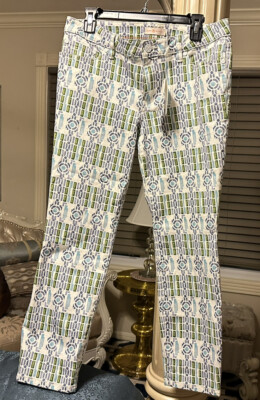 Tory Burch alexa cropped geo map plaid print jeans sz 31