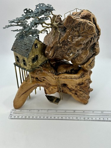 MCM Driftwood Metal Nautical Cabin Beach Cottage Sculpture Boho Brutalist Art - Picture 23 of 24