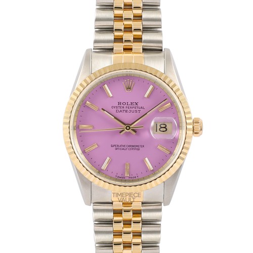 ROLEX DATEJUST 16233 GOLD/ STEEL 36MM WATCH PINK STICK DIAL 18K FLUTED BEZEL-B&P - Picture 3 of 10