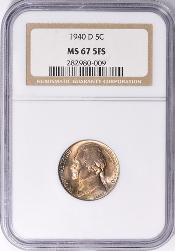 1940 D Jefferson Nickel NGC MS67 5FS (Full Steps) Toned - Picture 3 of 3