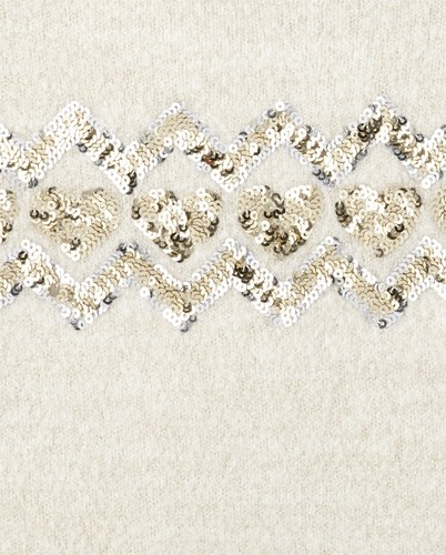 Children’s Place Girls Size 5/6 Ivory Sequin Heart Pullover Top Sweater - Picture 2 of 6