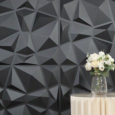 BLACK 12 Square 20'' x 20'' Matte PVC Stick On WALL PANELS 3D Diamond Design Home