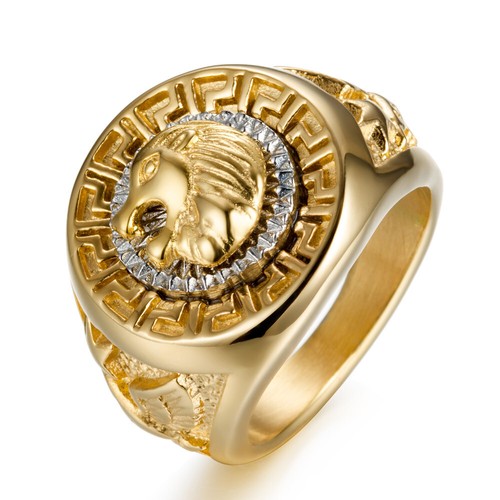 Great Crafted 18k Gold Plated Eagles and Stars Men's Lion Ring R134 - Picture 3 of 6