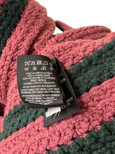 Auth Gucci Pink Green Wool Cashmere Nylon Blend Thick Knit Long Striped Scarf - Picture 17 of 18