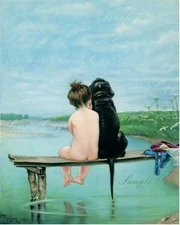 Piglhein full  8 x 10 view PALS  girl and  Dog print vintage style Black Lab