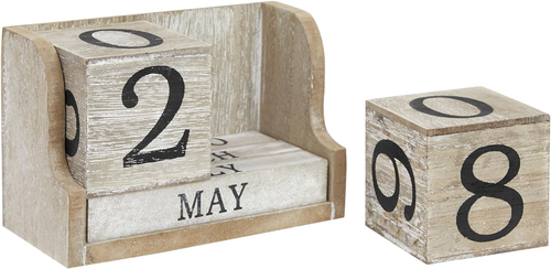 Wooden Perpetual Block Calendar for Desk, Wood Month Date Display Blocks for Tea - Picture 6 of 12