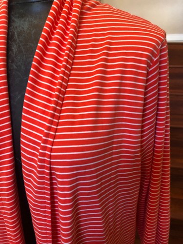 LL Bean Orange/White Striped Open Knit Cardigan Supima Cotton XL - Picture 2 of 5