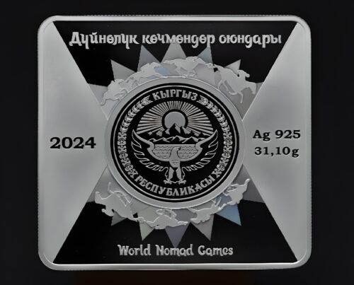 KYRGYZSTAN: silver coin 10 Som At Chabysh World Nomad Games PROOF colored 2024 - Picture 2 of 2