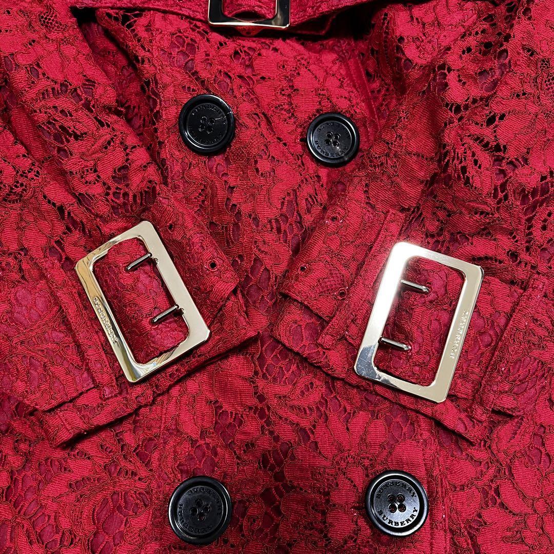 タグ付き BURBERRY 総レース トレンチコート シルク 花柄 レッド M タグ付き BURBERRY 総レース トレンチコート シルク 花柄 レッド M