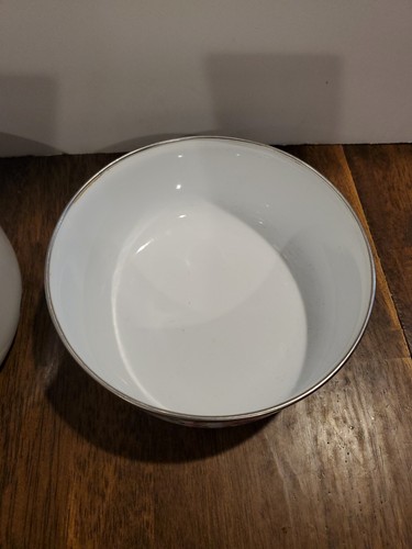 Vintage GMI Porcelain Enamel Nesting Bowls Pink Rose Set of 2 + Metal Set of 4 - Picture 6 of 22