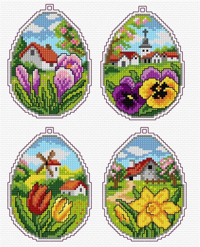 Orchidea Counted cross stitch kit with plastic canvas Easter eggs set of 4 de... - 第 1/2 張圖片