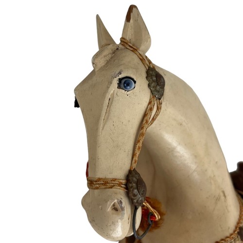 Hand Carved Wooden Horse Inset Glass Eyes Saddle Antique Vintage White Mini 12" - Picture 12 of 24