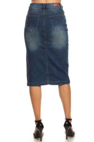 Women's Juniors/Plus Size calf - Length Pencil Stretch Denim Skirt - Picture 25 of 41