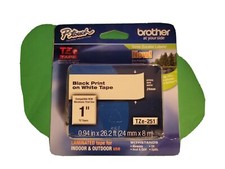 Brother TZe Tape Black Print on White Tape 1" (TZe-251)