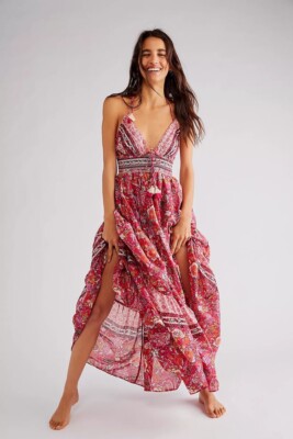 chinese dress ladies Free People Real Love Embroidered Maxi in Pink main image 1
