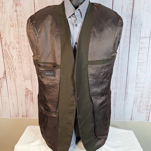 Arrezzo Jacket Blazer Mens 44L Green Wool 3 Button Ventless - Picture 9 of 10