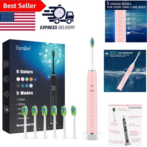 Ultrasonic Electric Toothbrush for Adults & Kids - 6 Brush Heads, 90 Days Charge - Imagen 1 de 10