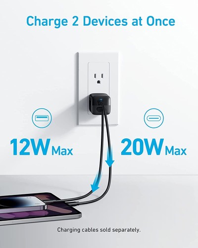 Anker 33W 2-Port Wall Charger 20W USB-C Power Adapter Foldable for iPhone 14/13 - Picture 8 of 25
