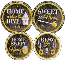 SET OF 4TIN STOVETOP BURNER COVERS(2-10.5",2-8.5")BEES&INSPIRATIONAL MESSAGES,RK