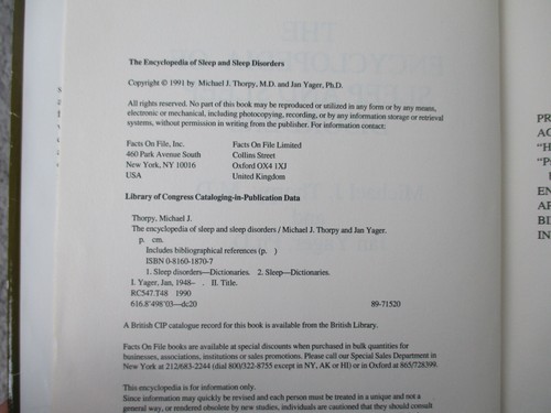 The Encyclopedia of Sleep and Sleep Disorders by Michael Thorpy, Jan Yager 1991 - Picture 6 of 9