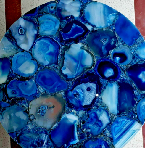 18" Blue Agate Table Top / Agate Side End Top Home Living Decor - Picture 2 of 5