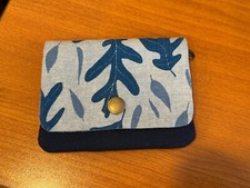 Blue Leaf Fabric/Cloth Wallet/Coin Purse - handmade, minimalist - NEW