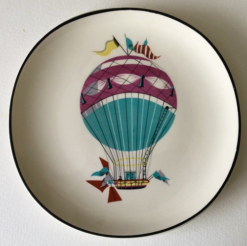 RARE 1950s VINTAGE IVA-LURE CROOKSVILLE PLATES Vintage Hot Air Balloon 7" SET 4 - Picture 4 of 8