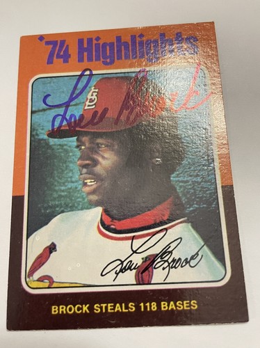 Lou Brock SIGNED 1975 TOPPS Highlights #2 (118 Stolen Bases)- St Louis Cardinals - Picture 3 of 5