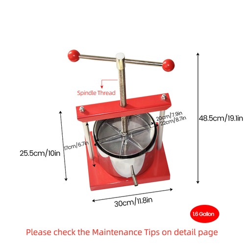 1.6 Gallon Stainless Steel Fruit Press Wine Juice Cider Cheese Sausage Tincture - Picture 4 of 10