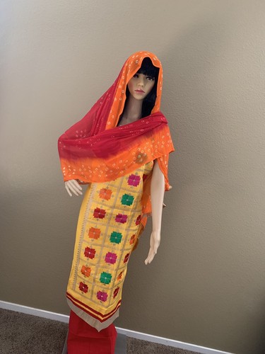 INDIAN PUNJABI AMRITSARI PHULKARI COTTON SALWAR KAMEEZ SUIT WITH SAFFON DUPATTA - Picture 3 of 12