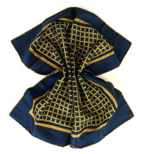 IMPERIAL Yellow Rope Blue Silk Pocket Square Handkerchief 19'' Hand Rolled Italy - Picture 6 of 8