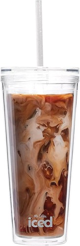 Vaso de café helado Mr. Coffee reutilizable 22 OZ con tapa y pajita transparente - Imagen 3 de 5