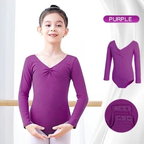 Girls Ballet Dance Costume Kid Long/Short Sleeve Cotton Kids Turnpakje Leotard - Picture 15 of 47