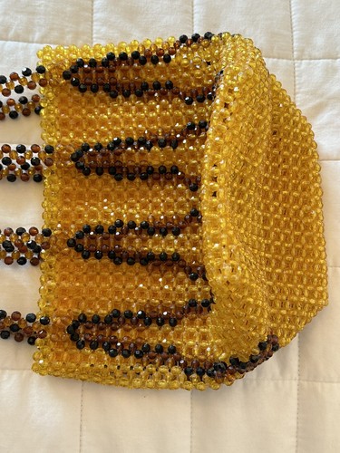 Vtg Retro 70s Plastic Beaded Bag Silk Lining Groovy Hippy Deco Design Original - Picture 15 of 24