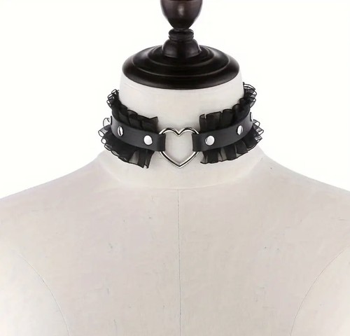 Black and Pink Heart Gothic Lace Choker Set - Romantic & Punk Bundle Y2k - Picture 4 of 8