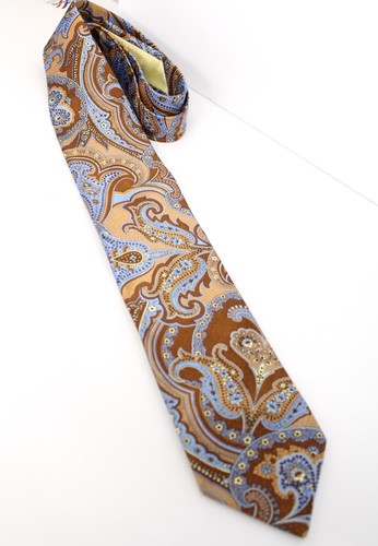 Italo Ferretti Mens Brown Blue Yellow Silk Floral Paisley Print Neck Tie - Picture 2 of 8