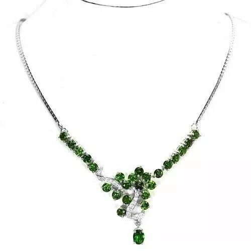 Collar de plata esterlina cromo diopsido gemas naturales genuinas 18 pulgadas - Imagen 22 de 24