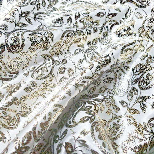 Vergoldeter weiß gold Paisley Satin Stoff 56" Meterware glänzend Metallic Overlay - Bild 6 von 9