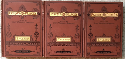LONGFELLOW, ED. " POEMS OF PLACES: ENGLAND " 1876 HC VG EMBOSSED CLOTH 3 VOLS - Bild 1 von 2