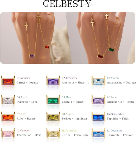Birthstone Cross Necklace for Women 14K Gold Plated Dainty Sideways Cross Choker - Picture 5 of 12