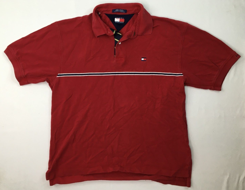 Tommy Hilfiger Shirt Men's Extra Large Red Polo Short Sleeve Cotton VINTAGE Y2K