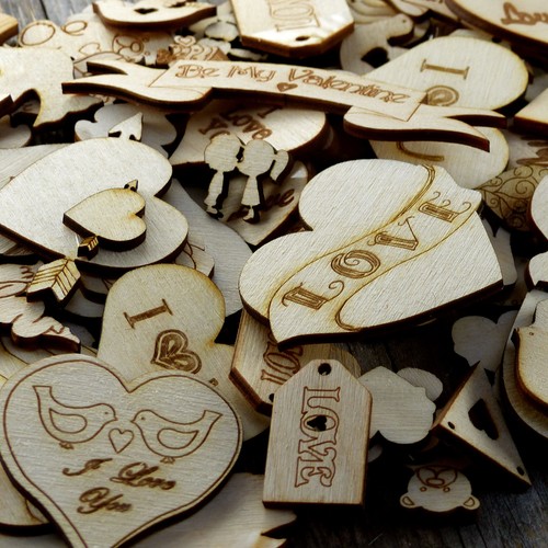 Over 100 Small Wooden Valentines Craft Shape 3 mm Plywood 1-4cm Size Love - Picture 2 of 9