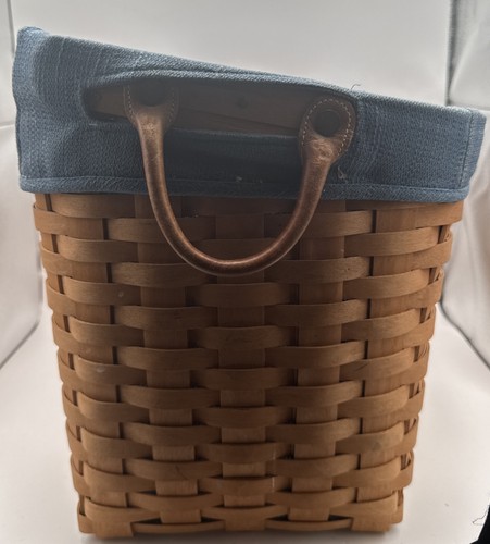 Cesta de revista de periódicos Longaberger grande inclinada con asas de cuero forrado - Imagen 4 de 6