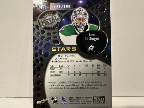 2022-2023 NHL Metal Universe #143 Jake Oettinger Rojo PMG/100 Estrellas de Hockey NHL! - Imagen 12 de 16