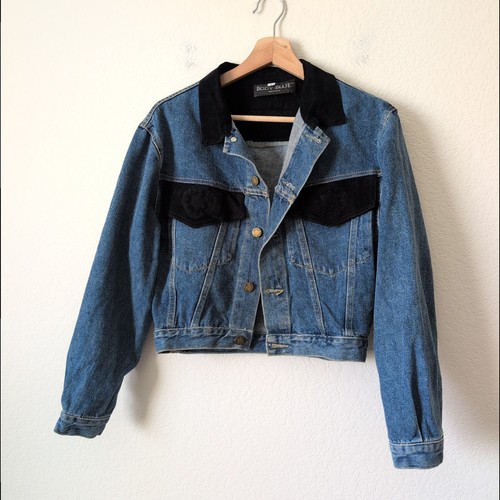 Chaqueta vaquera recortada vintage años 80 para mujer pequeña, hecha en EE. UU. Trucker Western - Imagen 9 de 10